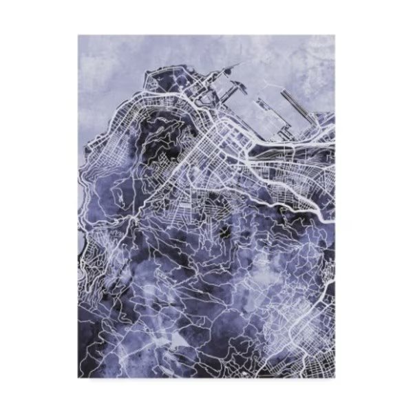 Michael Tompsett 'Cape Town South Africa City Street Watercolor Map Blue' Canvas Art, 14x19, Trademark Fine Art, Mfr#: MT02313-C1419GG